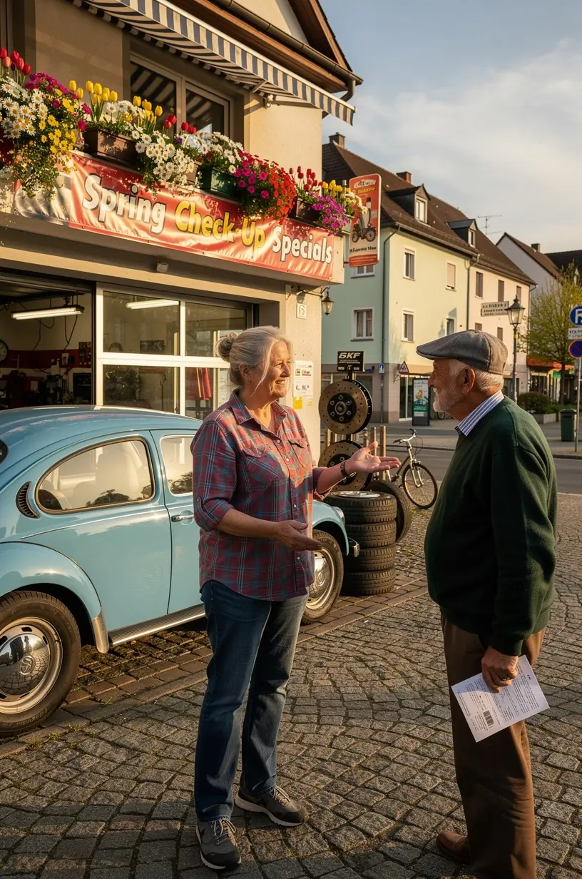Übersichtliche Checkliste für saisonale Fahrzeugwartung mit wichtigen Punkten wie Reifenwechsel, Bremsen und Flüssigkeitskontrolle.